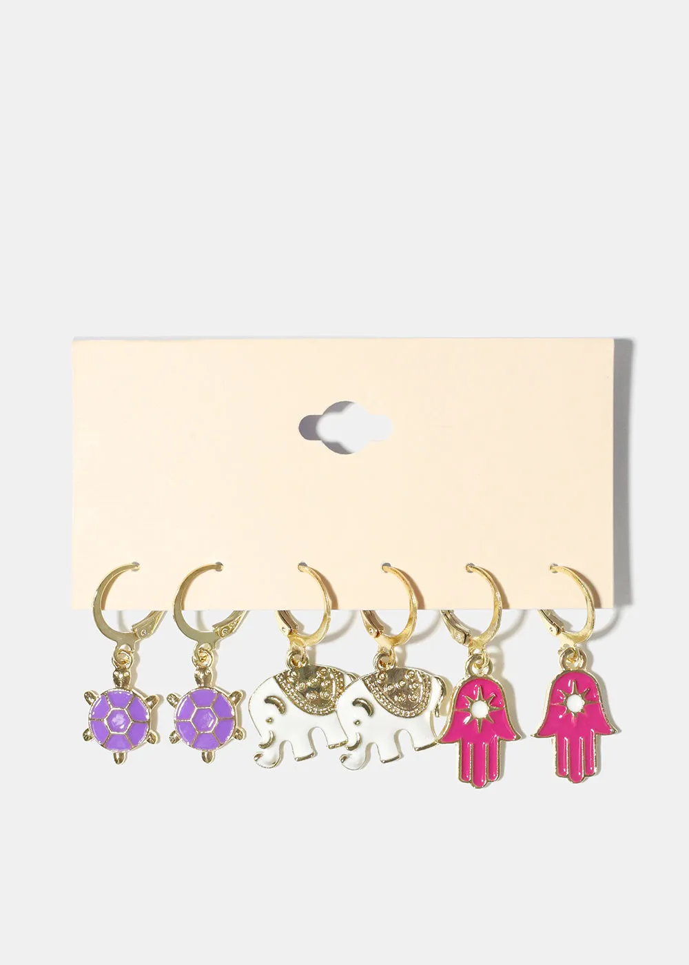 3 Pair Small Hoop Earrings with Lucky Charms