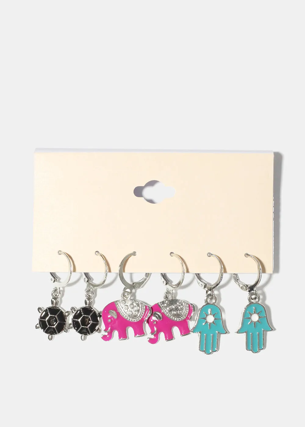 3 Pair Small Hoop Earrings with Lucky Charms