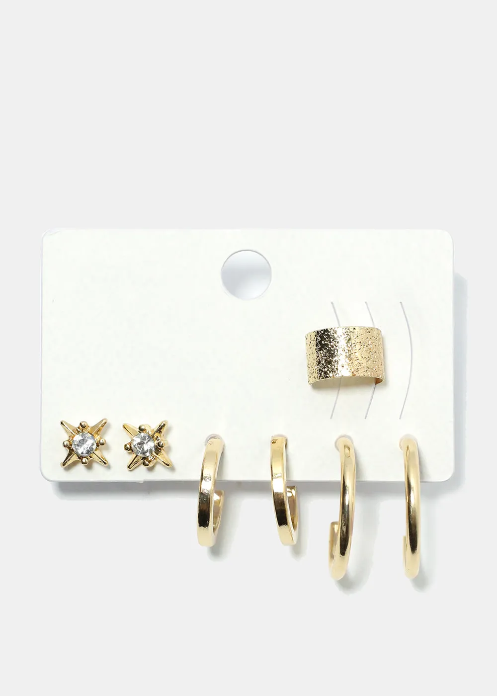 3 Pair Stud, Hoop & Cuff Earrings