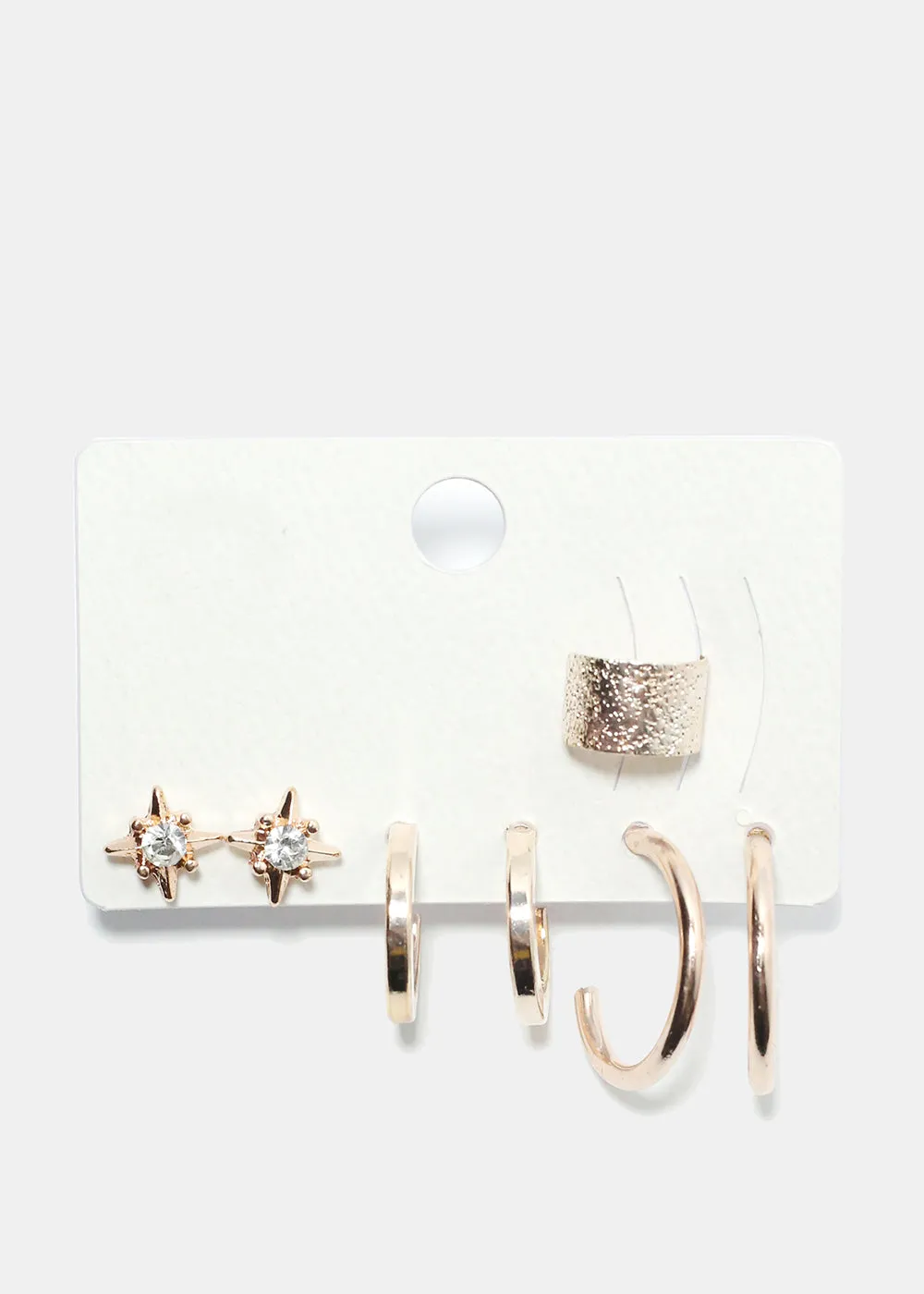 3 Pair Stud, Hoop & Cuff Earrings