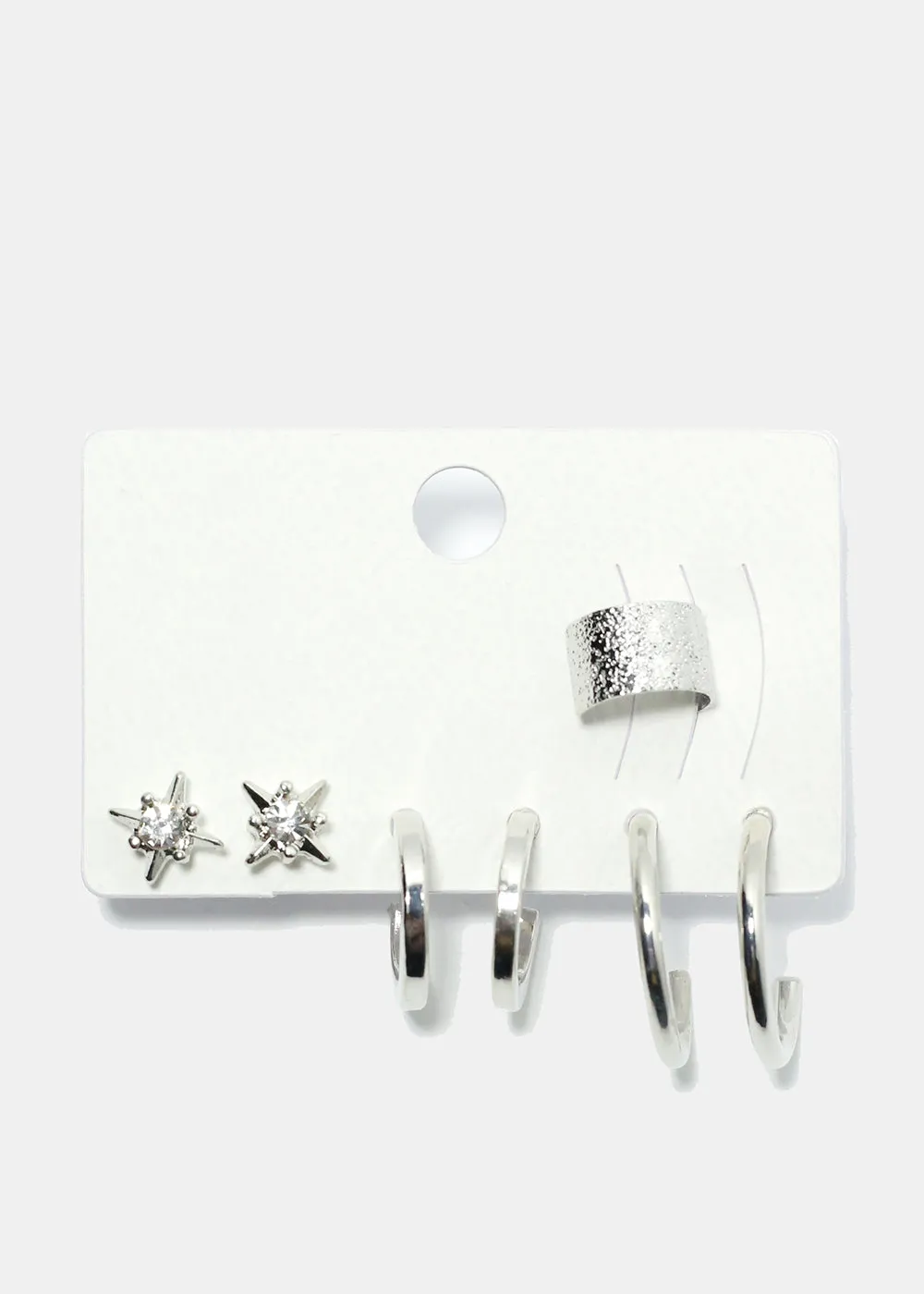 3 Pair Stud, Hoop & Cuff Earrings