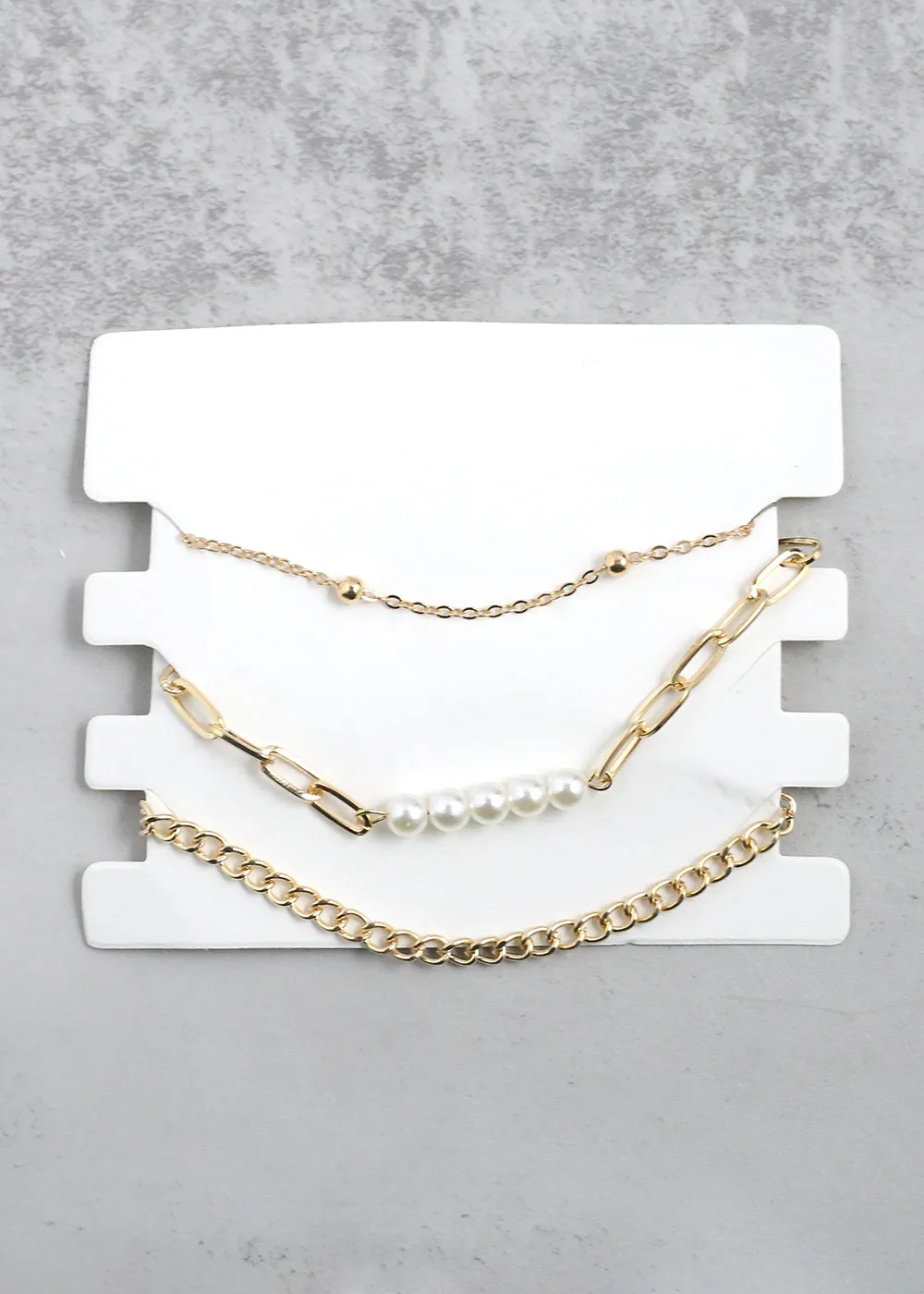 3-PC Gold & Pearl Bracelet