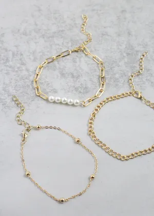 3-PC Gold & Pearl Bracelet