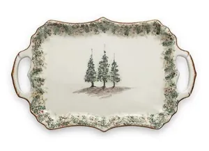 Arte Italica Natale Rectangular Tray with Handles, Cream