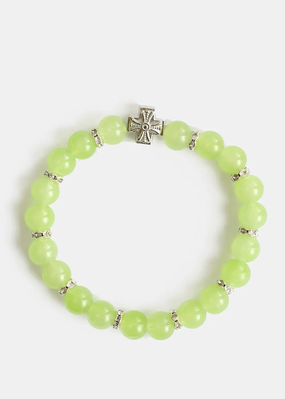 Bead & Rhinestone Bracelet with Cross