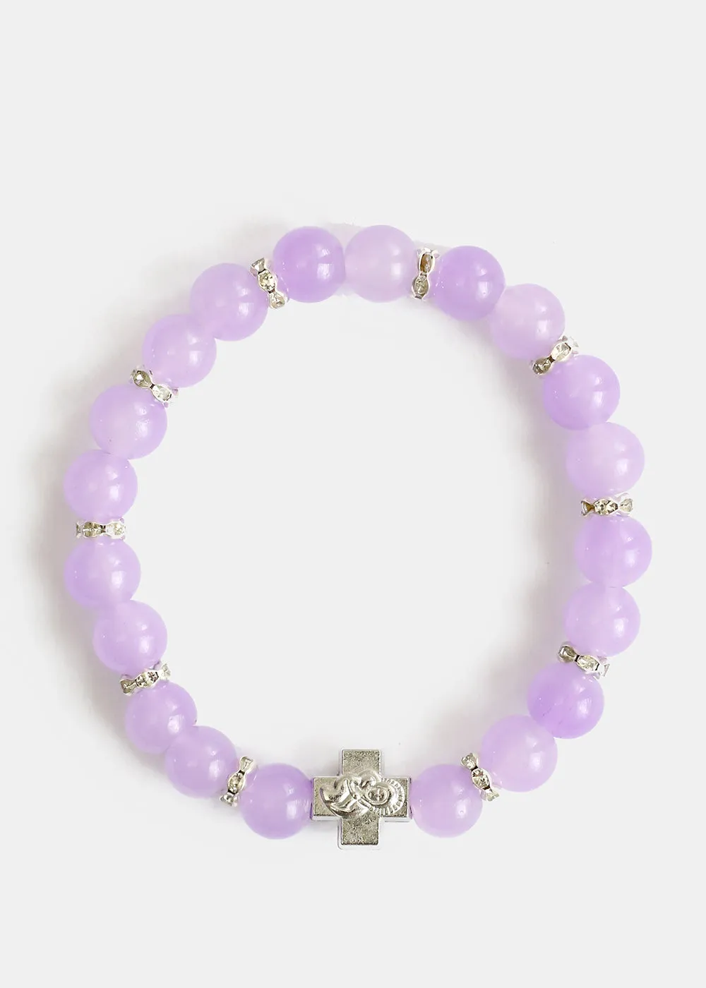 Bead & Rhinestone Bracelet with Cross