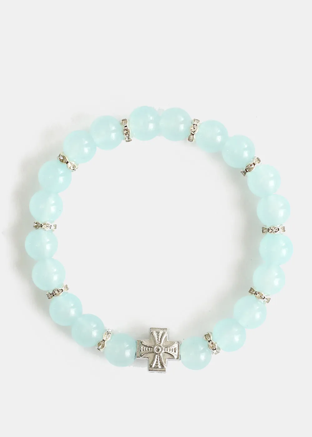 Bead & Rhinestone Bracelet with Cross