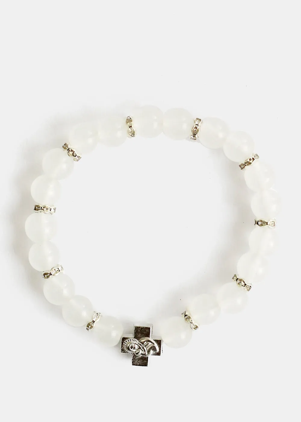 Bead & Rhinestone Bracelet with Cross