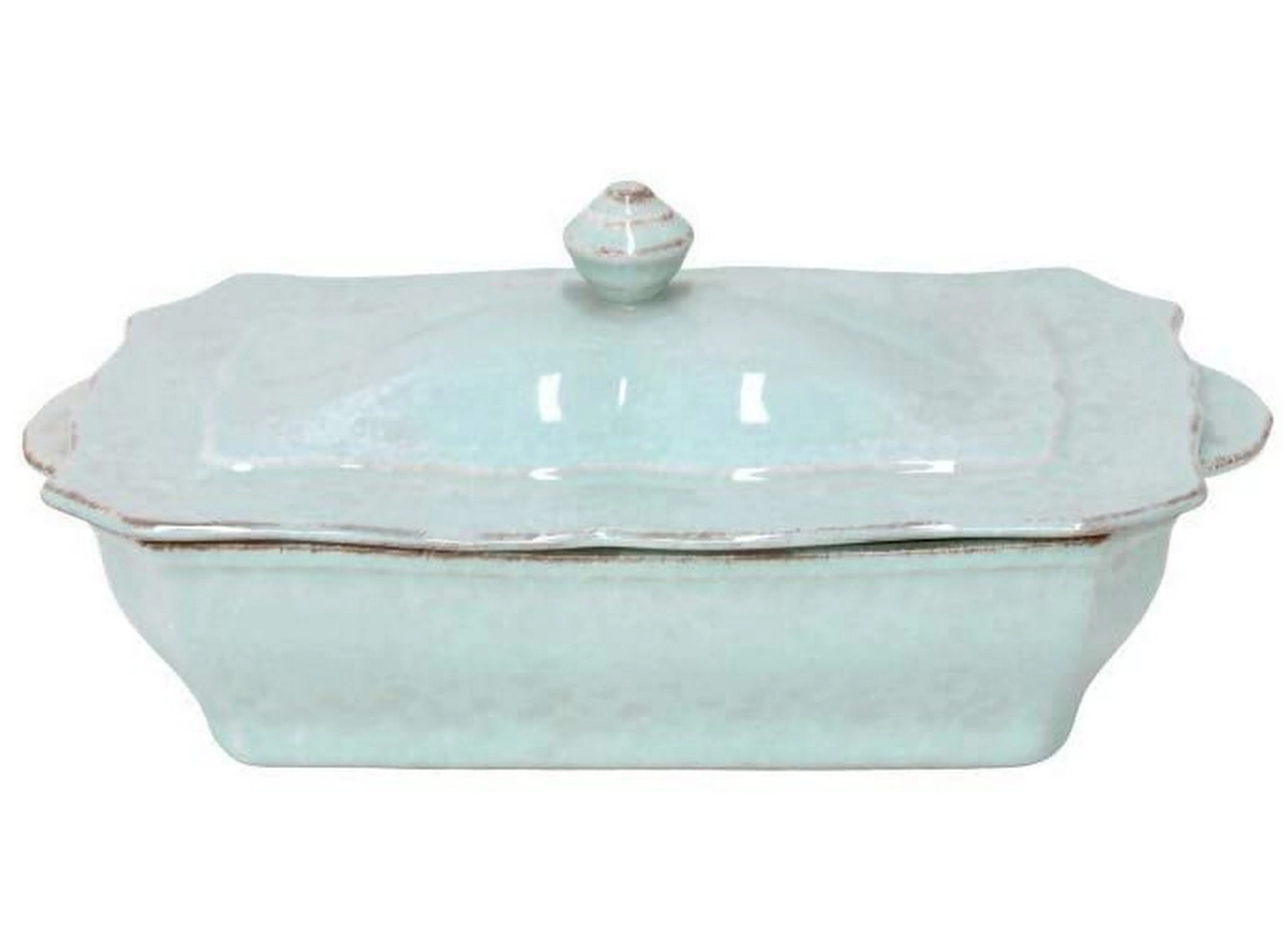 Casafina Stoneware Ceramic Impressions Collection Rect. Covered Casserole 12.75'' x 7.25'' H5.5'' 62.5oz Robins Egg Blue