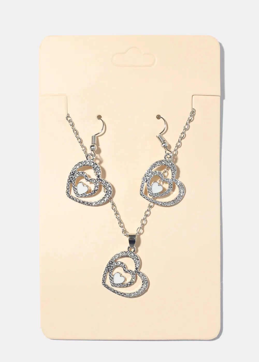 Double Heart Necklace with Earrings