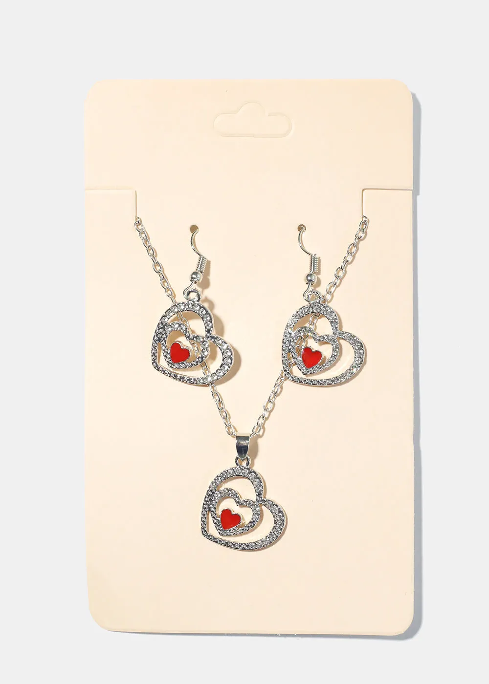 Double Heart Necklace with Earrings