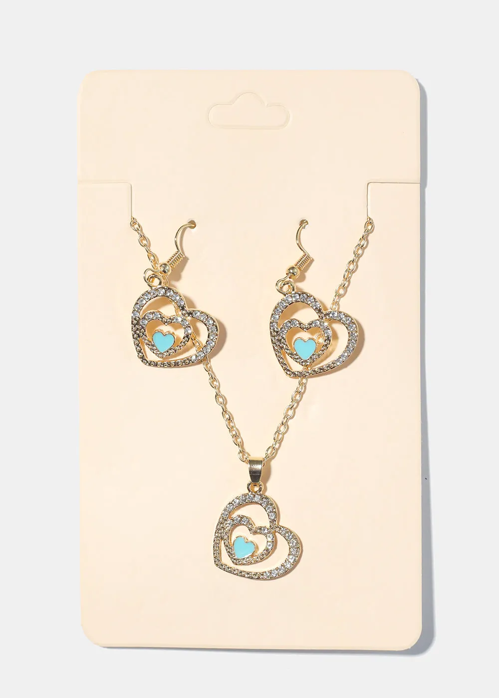 Double Heart Necklace with Earrings