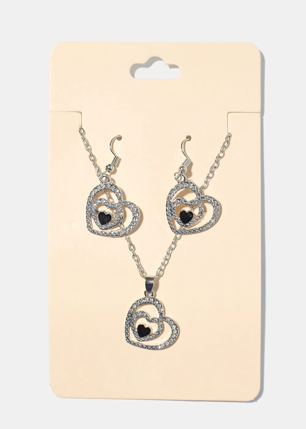 Double Heart Necklace with Earrings