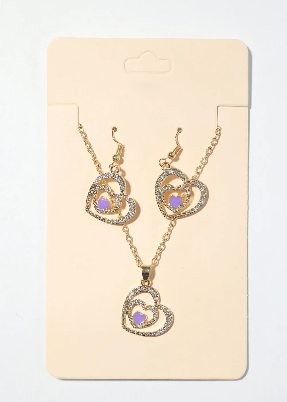 Double Heart Necklace with Earrings