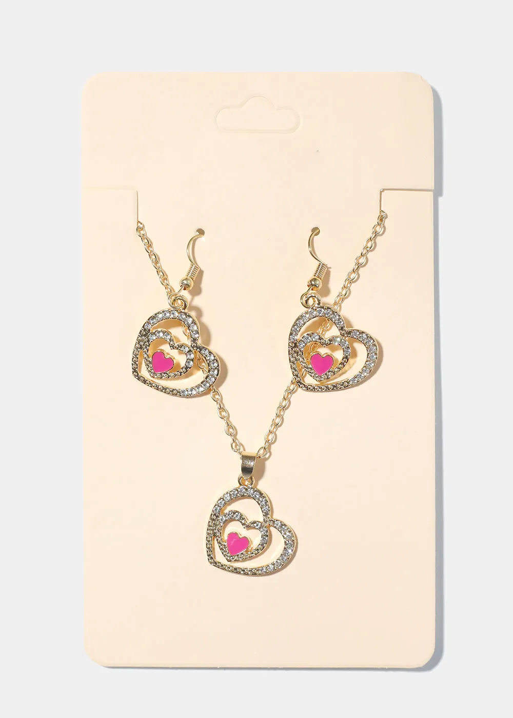 Double Heart Necklace with Earrings