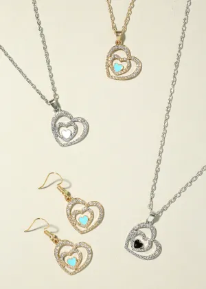 Double Heart Necklace with Earrings