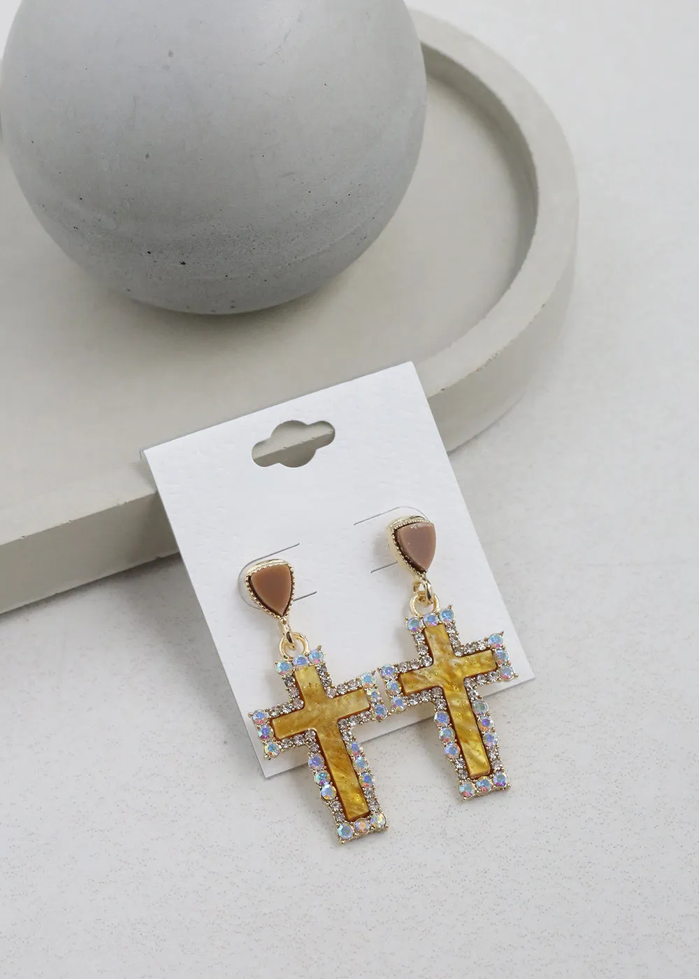 Elegant Marble Cross Drop Earrings