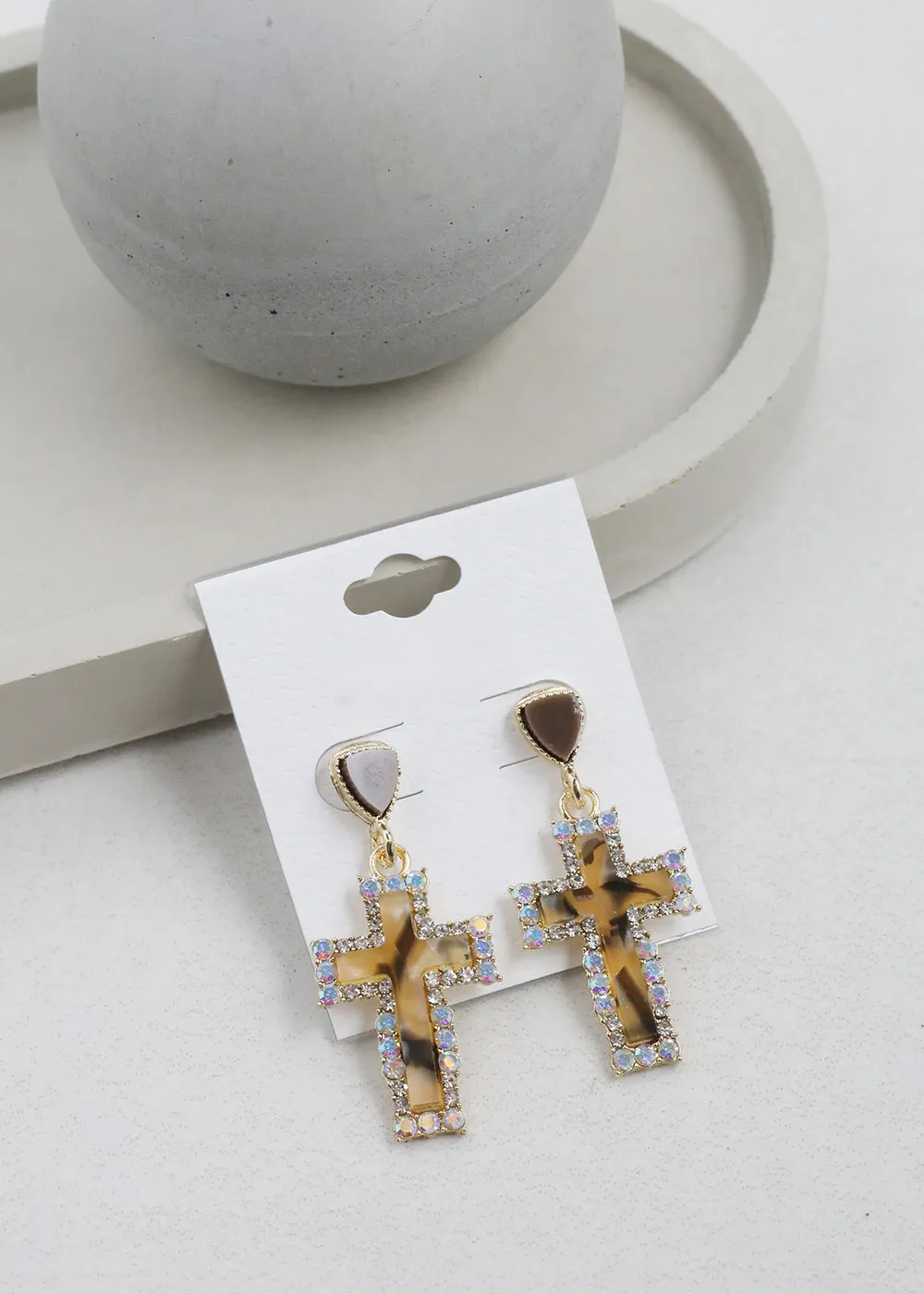 Elegant Marble Cross Drop Earrings