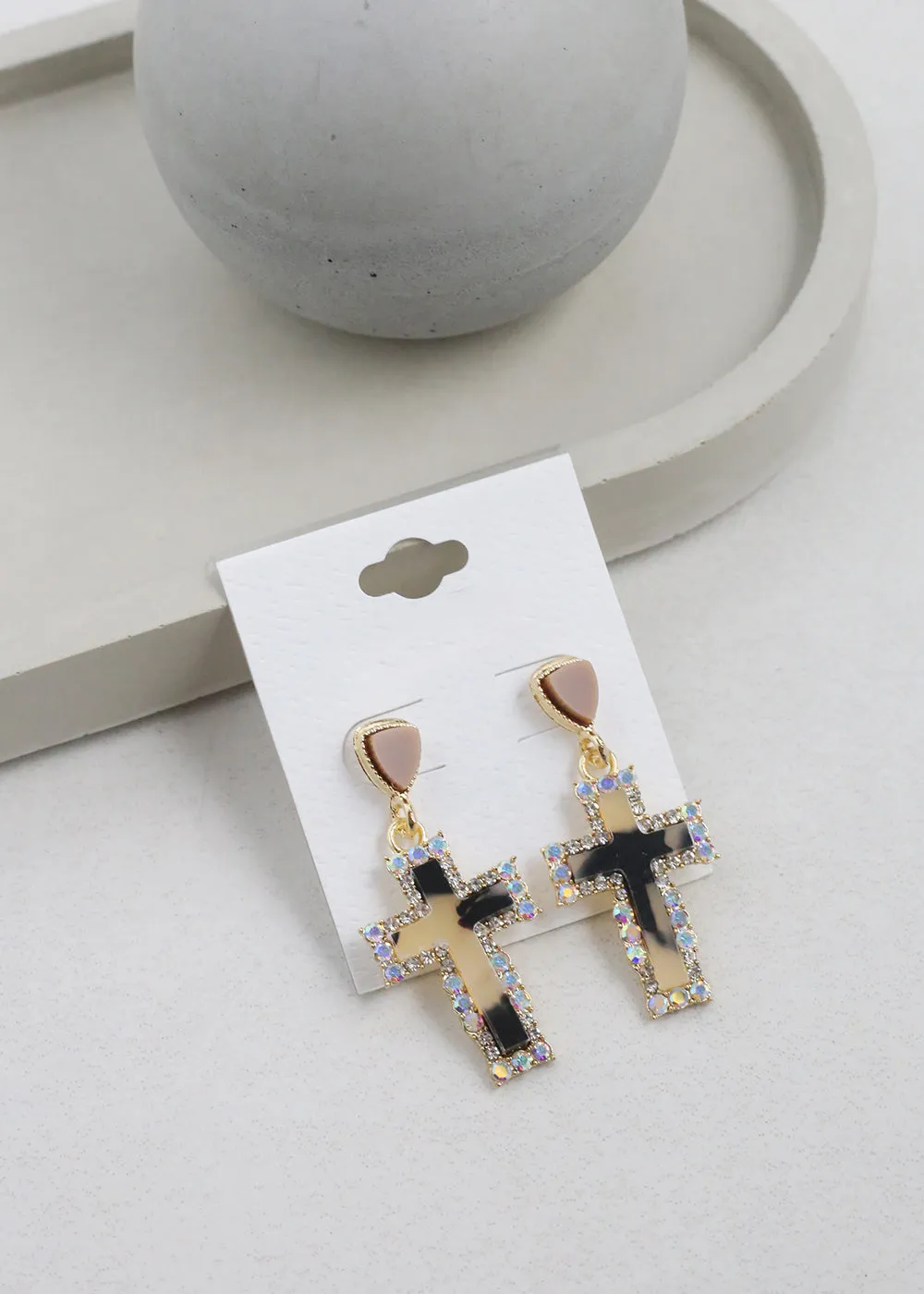 Elegant Marble Cross Drop Earrings