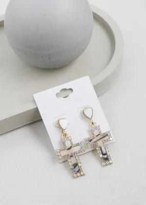 Elegant Marble Cross Drop Earrings