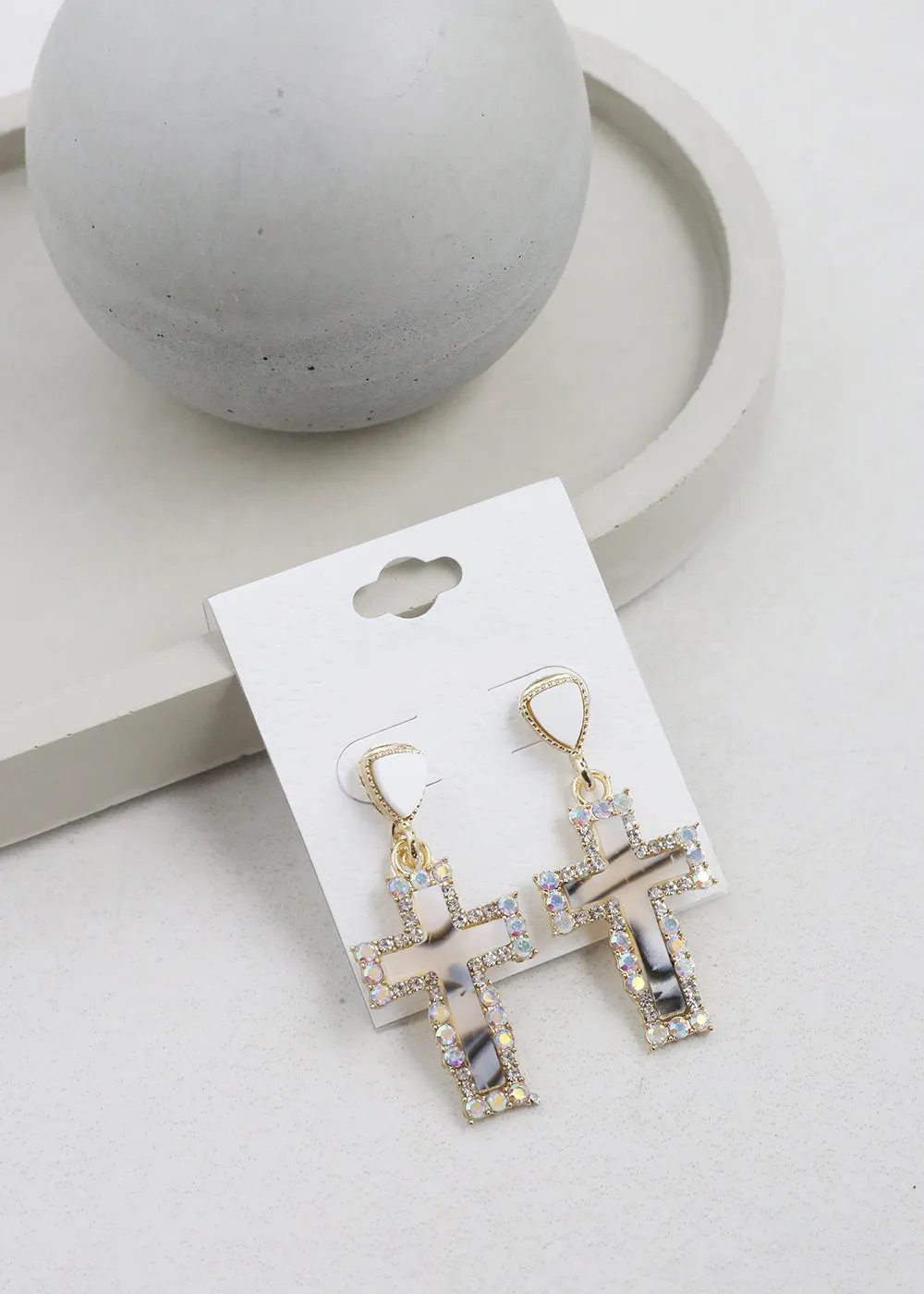 Elegant Marble Cross Drop Earrings