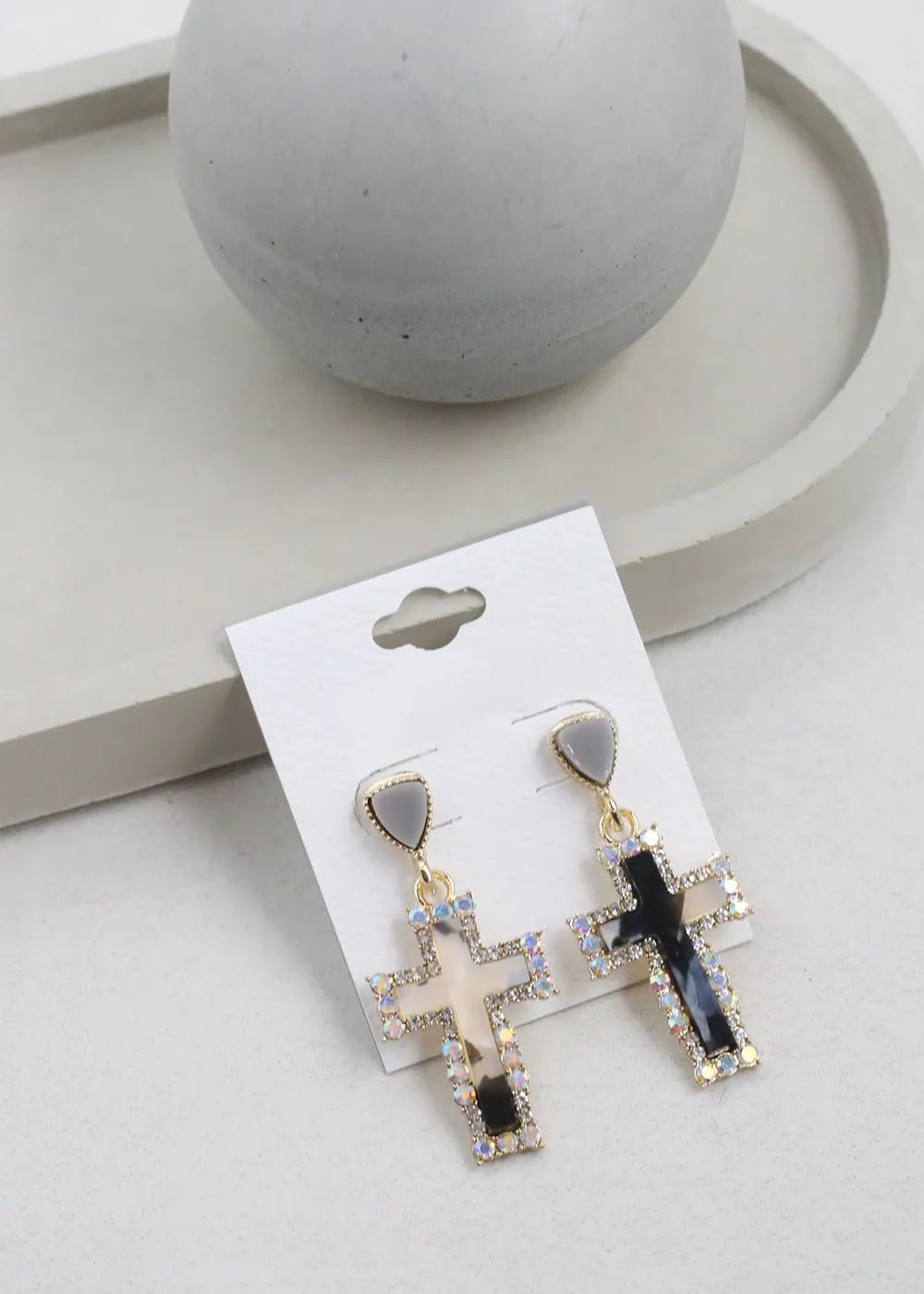Elegant Marble Cross Drop Earrings