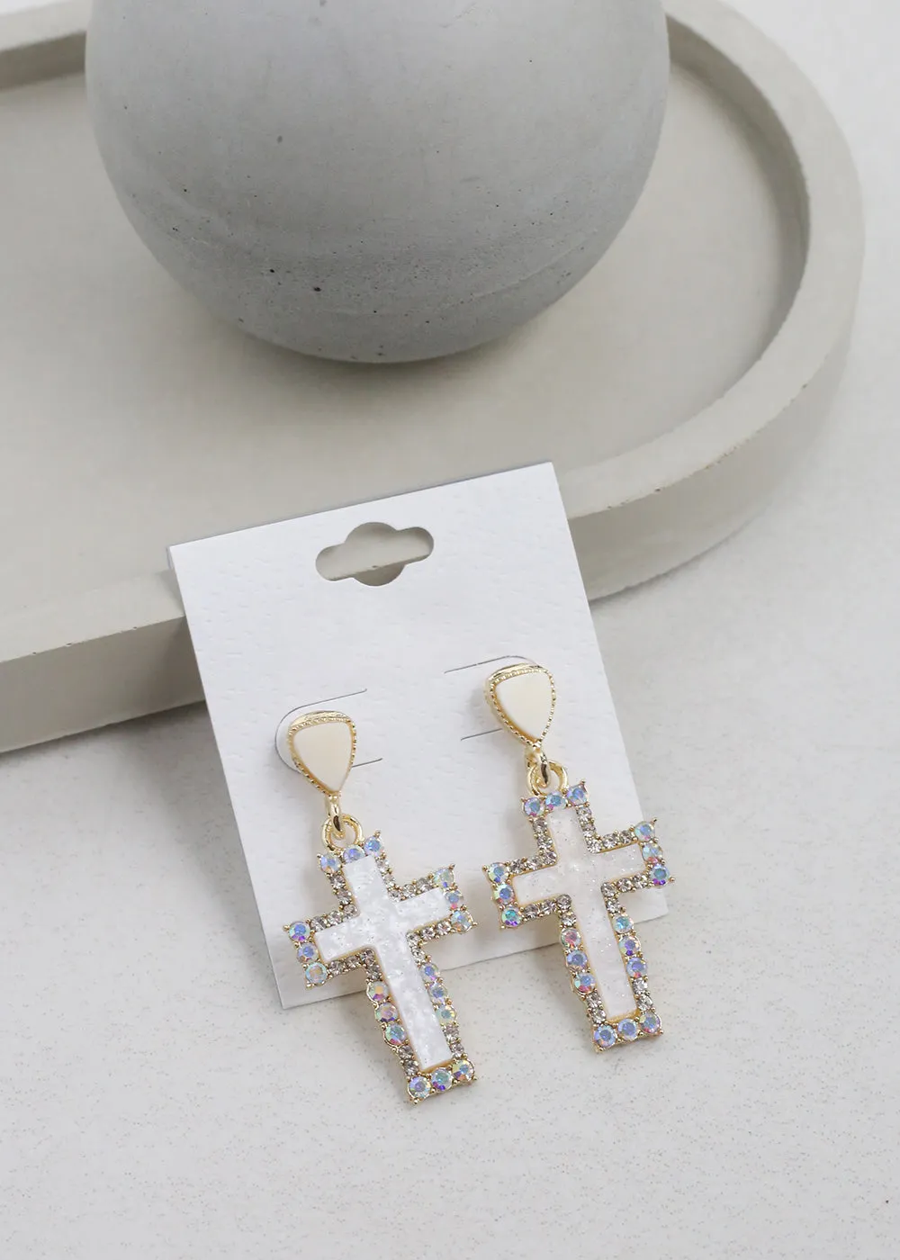 Elegant Marble Cross Drop Earrings