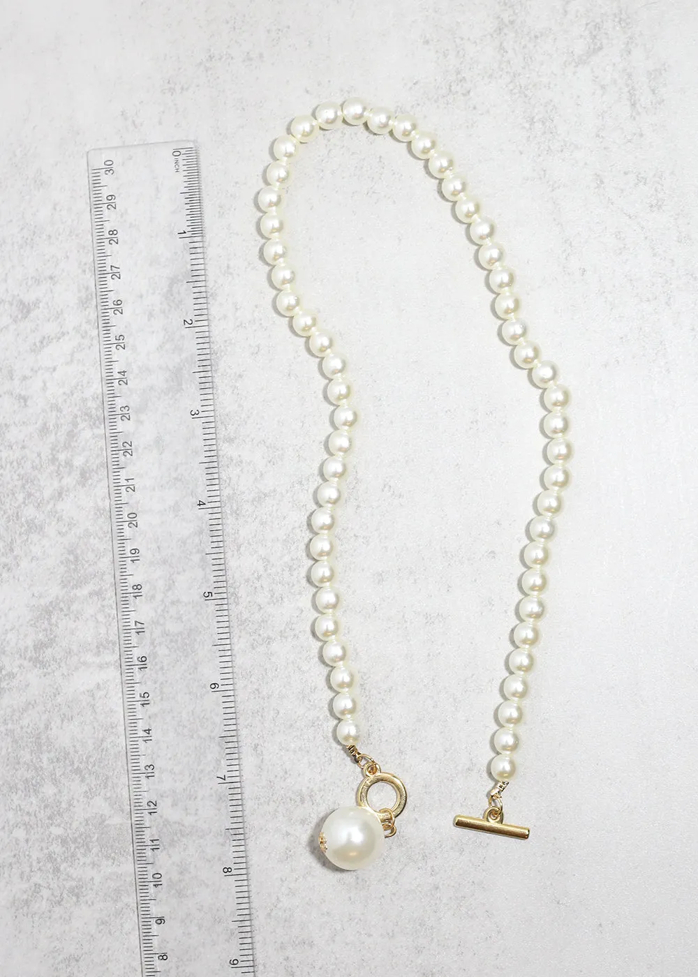 Elegant Pearl Toggle Necklace   Earring Set