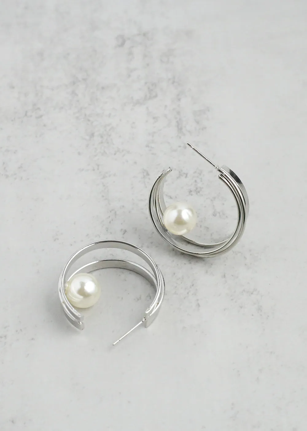 Floating Pearl Hoop Earrings