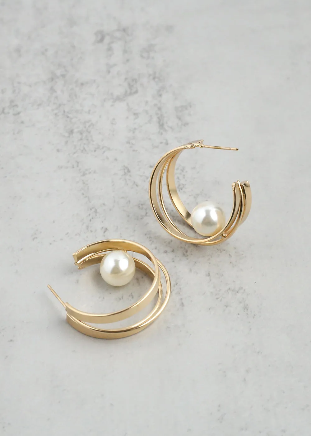 Floating Pearl Hoop Earrings