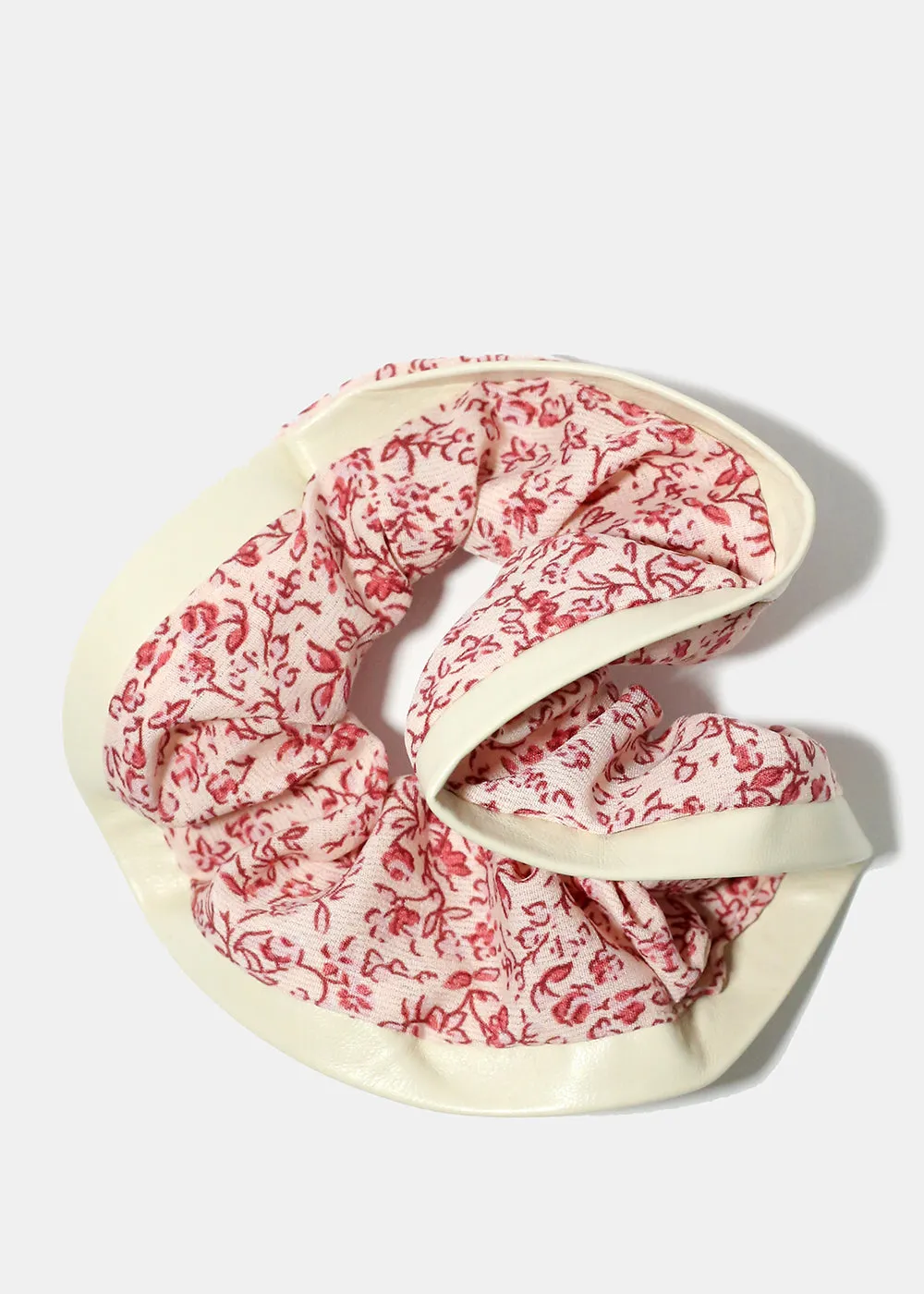 Floral Scrunchie with Faux Leather Trim