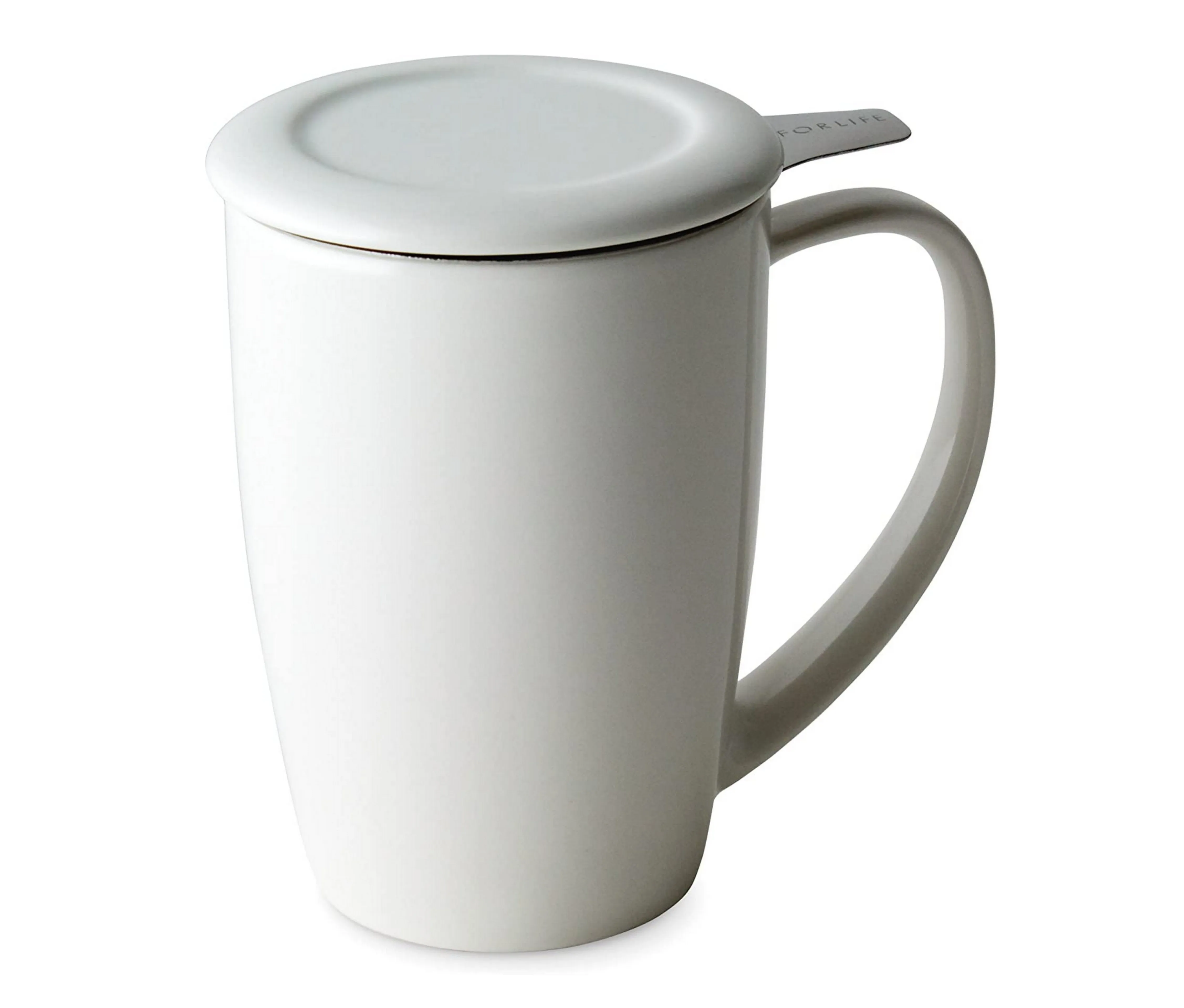 FORLIFE Curve Tall Tea Mug with Infuser and Lid 15 ounces, White