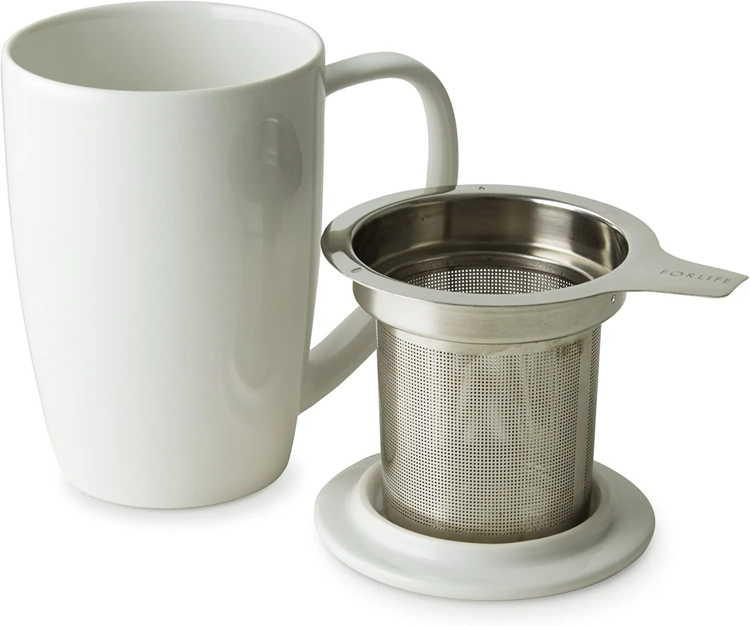 FORLIFE Curve Tall Tea Mug with Infuser and Lid 15 ounces, White
