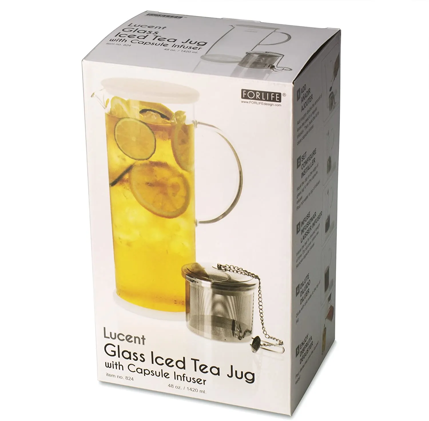 FORLIFE LUCENT Glass Iced Tea Jug with Capsule Infuser, 48-Ounce, Mint