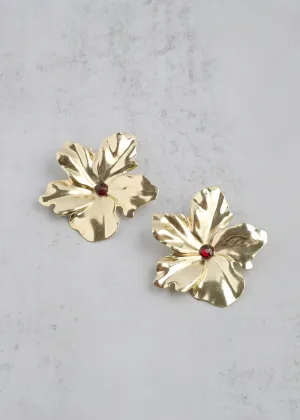 Gold Cayena Flower Clip-On Earrings