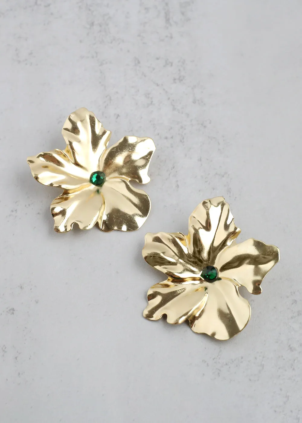 Gold Cayena Flower Clip-On Earrings