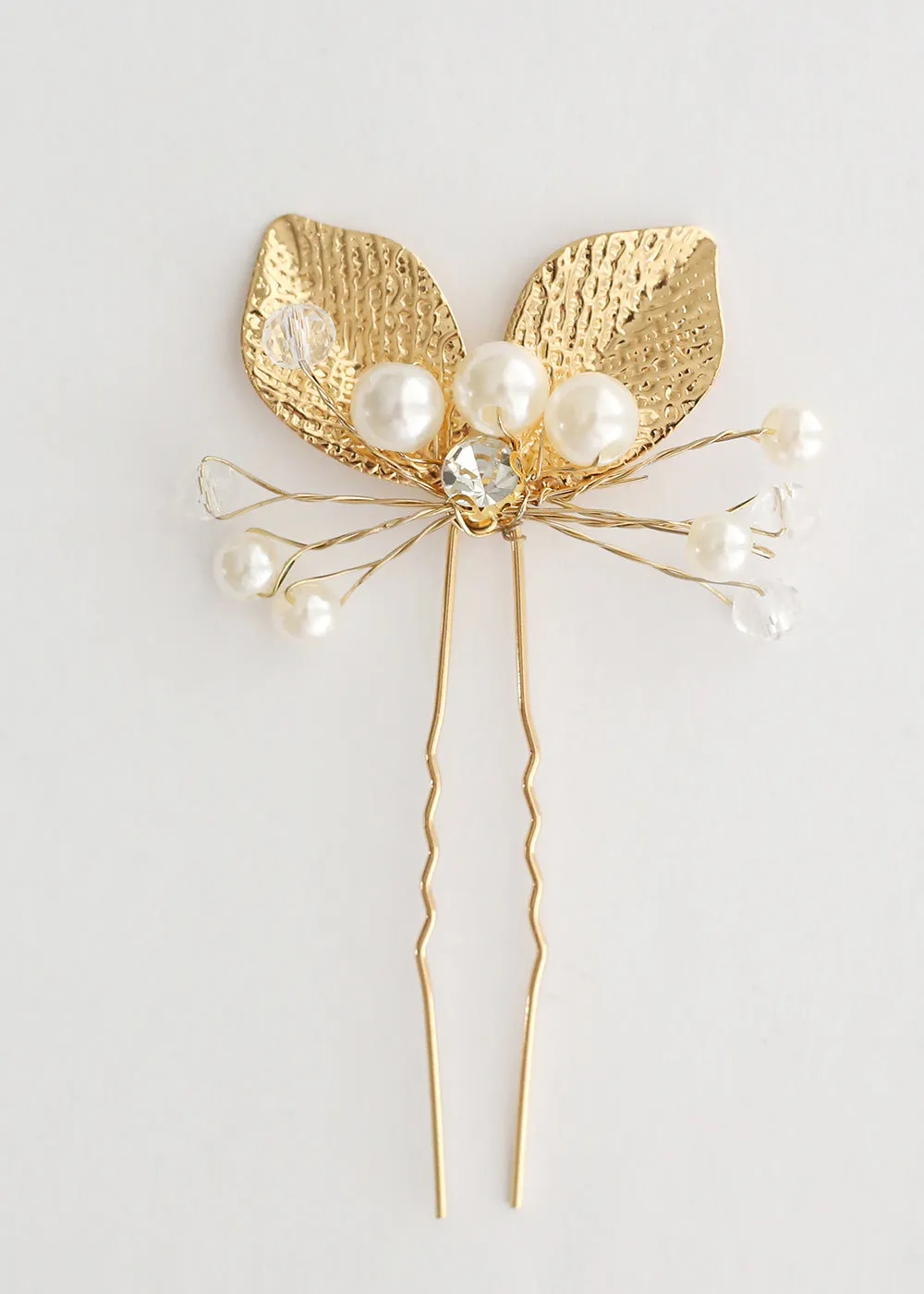 Hair Pin with Pearls & Leaves