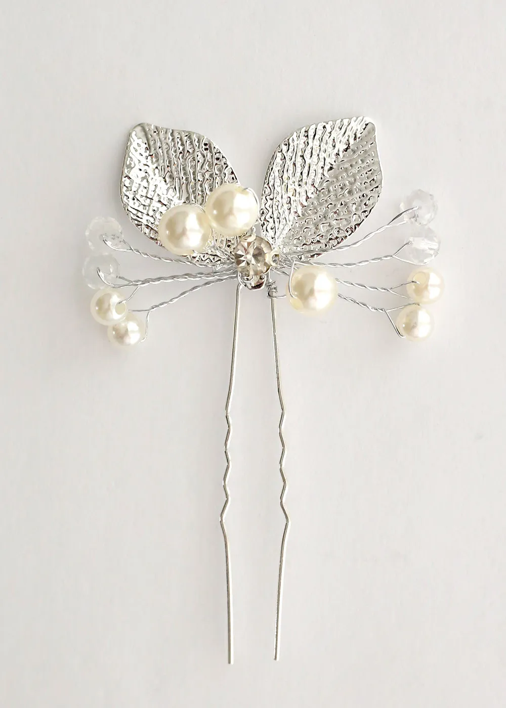 Hair Pin with Pearls & Leaves