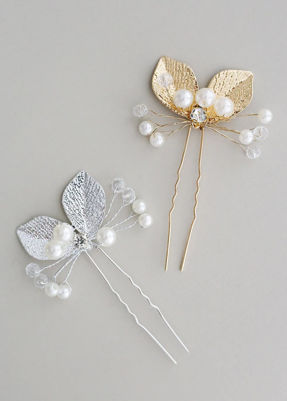 Hair Pin with Pearls & Leaves