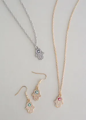 Hamsa Hand Necklace & Earring Set