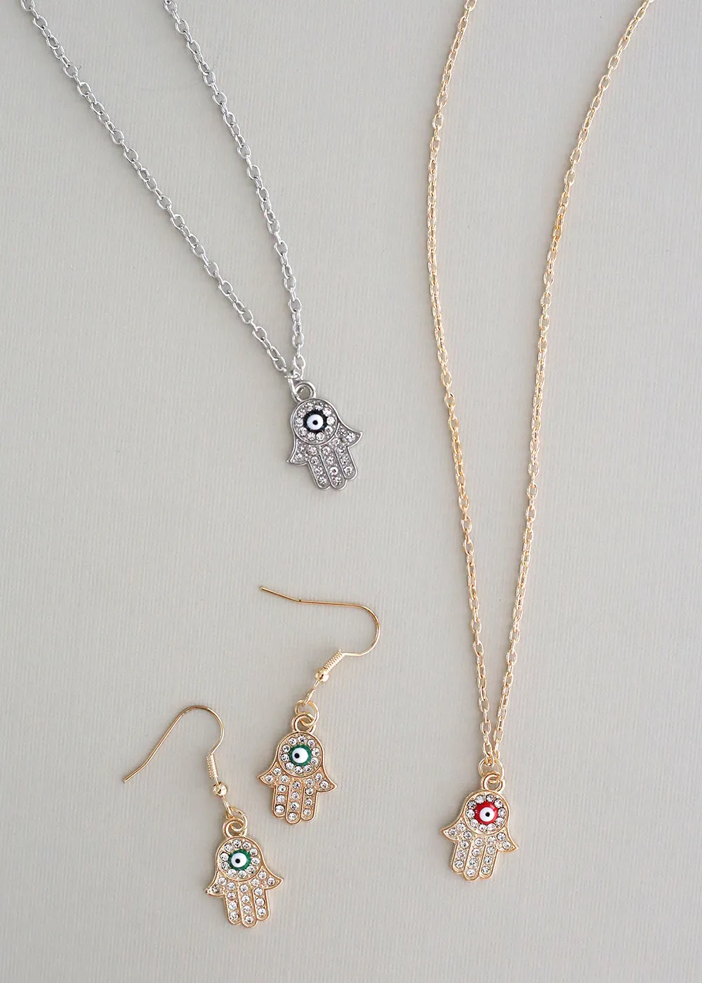 Hamsa Hand Necklace & Earring Set