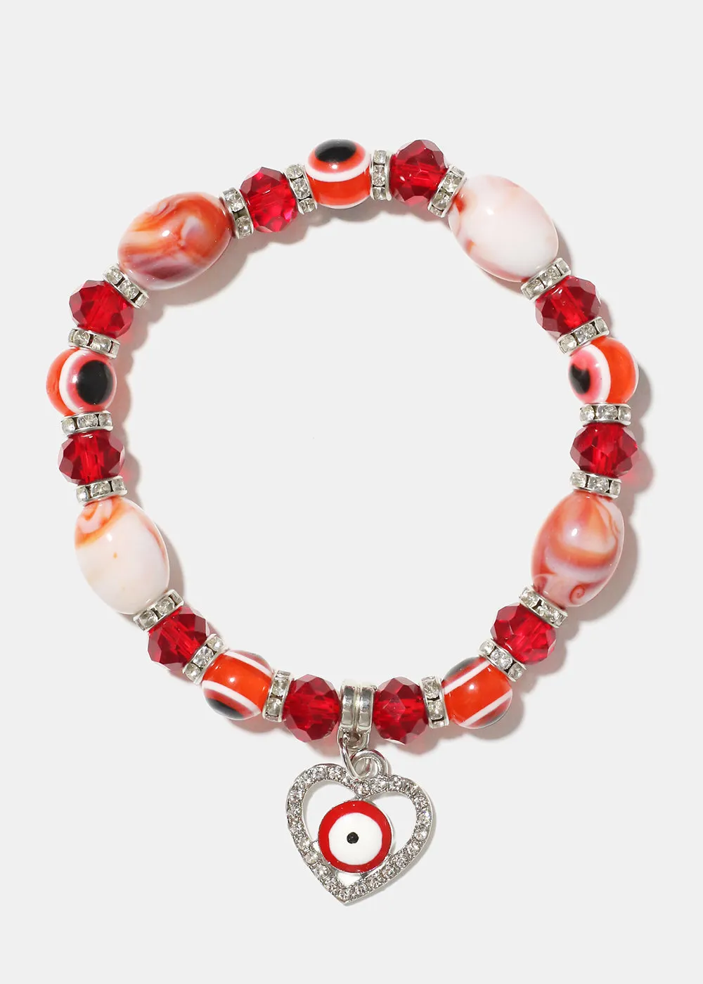 Heart & Evil Eye Beaded Bracelet