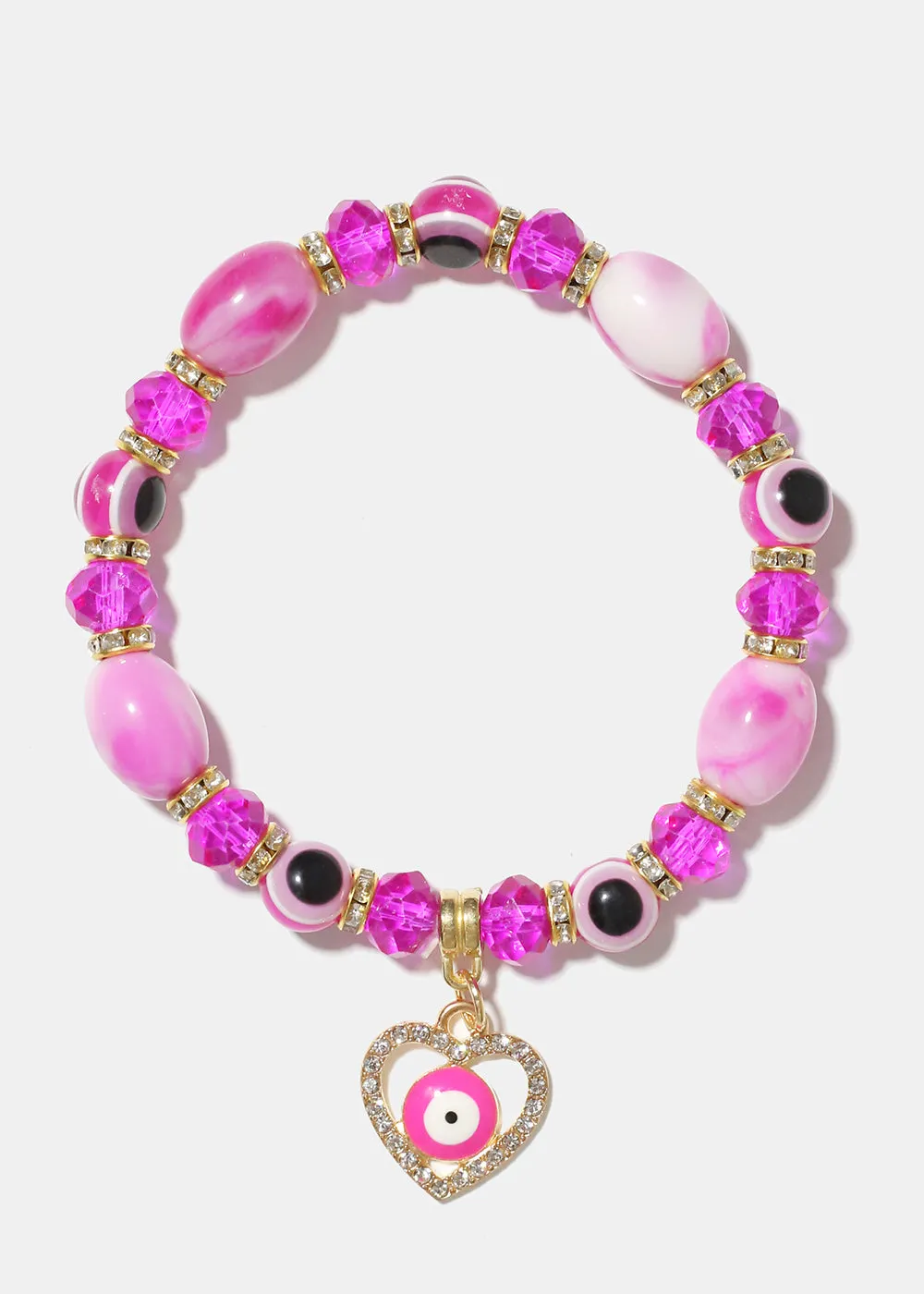 Heart & Evil Eye Beaded Bracelet