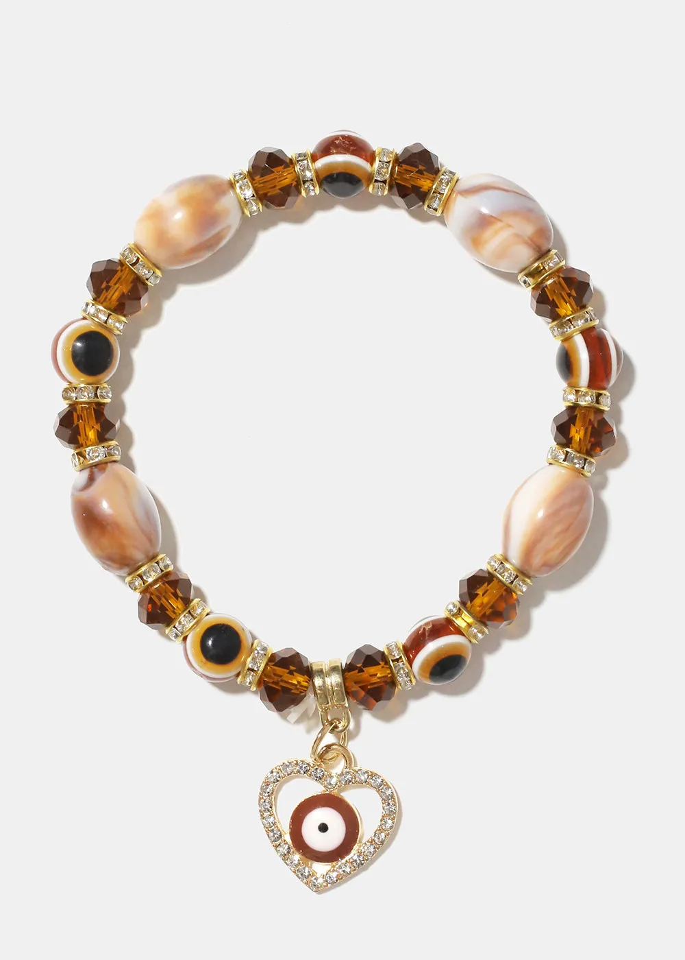 Heart & Evil Eye Beaded Bracelet