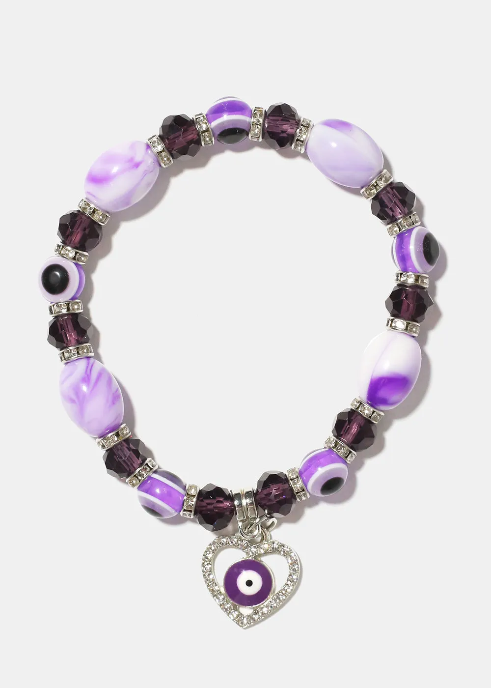 Heart & Evil Eye Beaded Bracelet