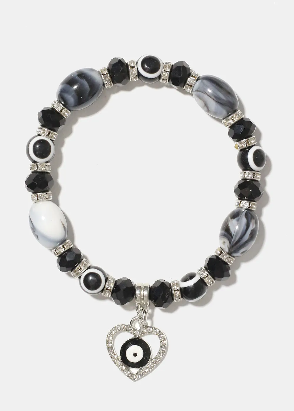 Heart & Evil Eye Beaded Bracelet