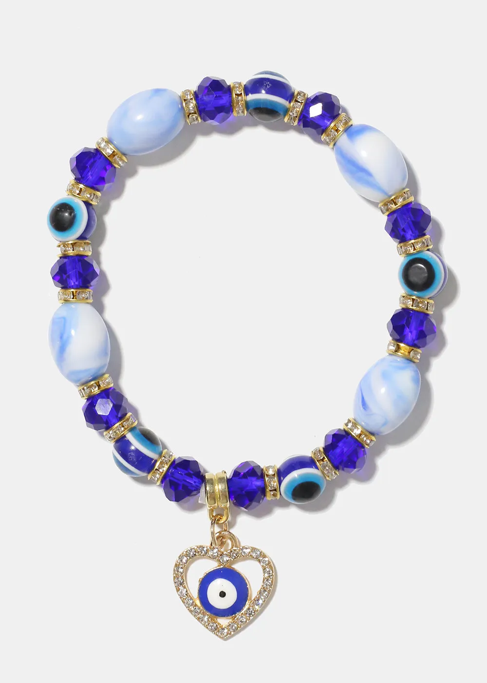 Heart & Evil Eye Beaded Bracelet