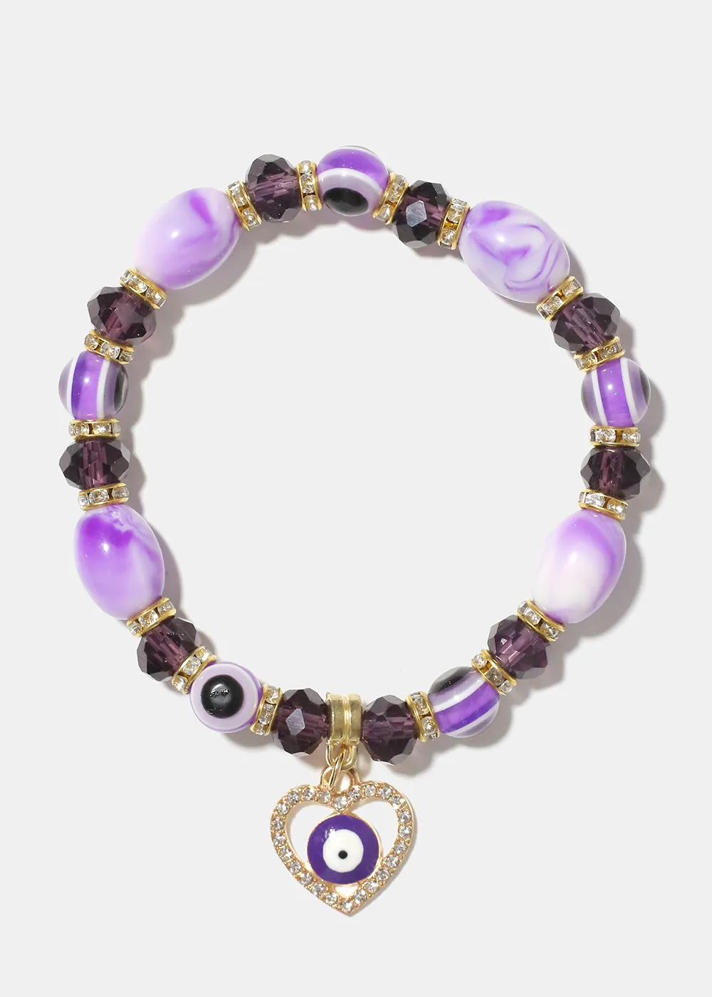 Heart & Evil Eye Beaded Bracelet