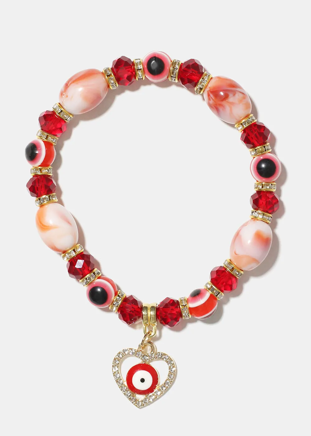 Heart & Evil Eye Beaded Bracelet