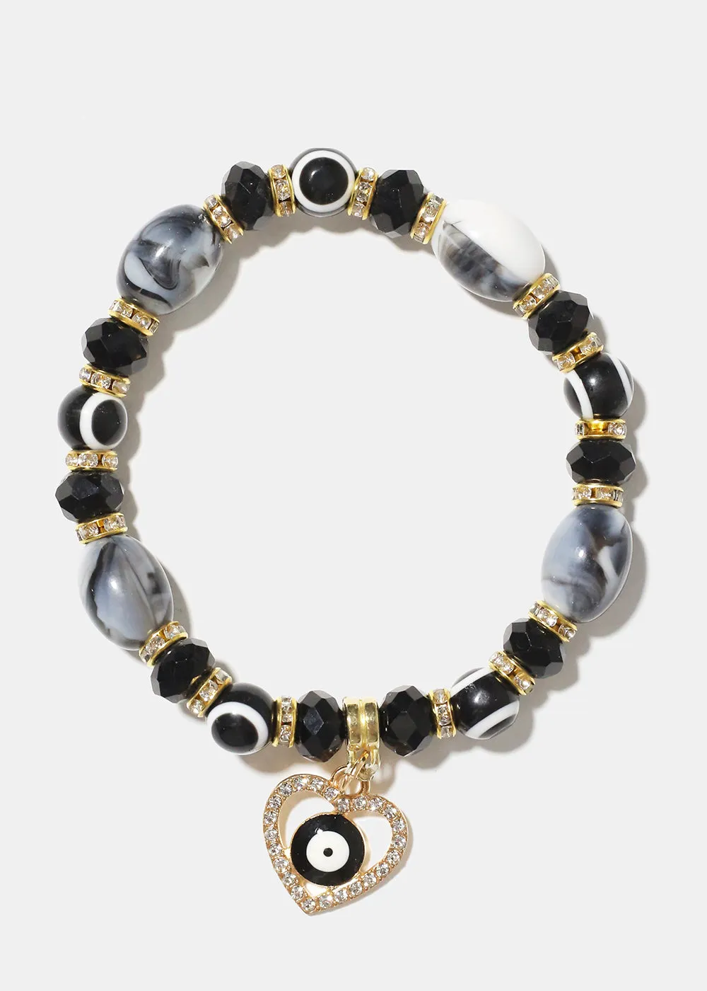 Heart & Evil Eye Beaded Bracelet